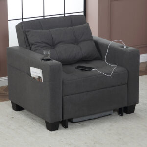 Jaylon 93Cm Wide Linen Convertible Sleeper Chair Single Sofa Bed with Cup Holder,USB